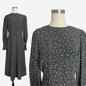 Boden NWT Black floral smocked cuff midi dress modest prairiecore Cottagecore 6